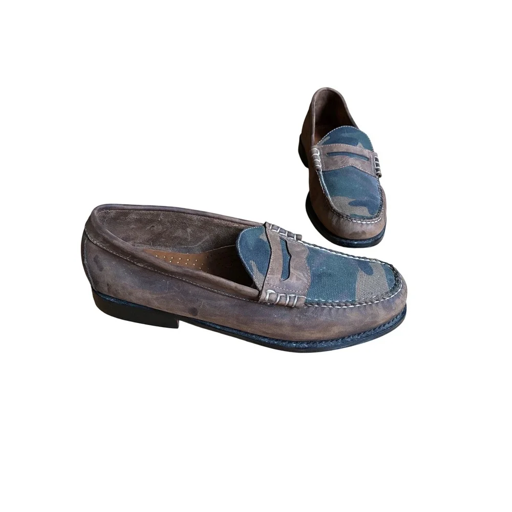 GH Bass Weejuns Mens 12 D Penny Loafers Brown Leather Camouflage Slip On